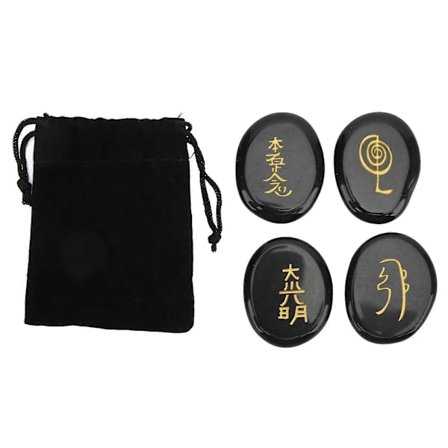 4 Pak Reiki Symbol Krystal Healing Sten Sæt med graverede symboler, Meditationsdekorationsgave til afslapning