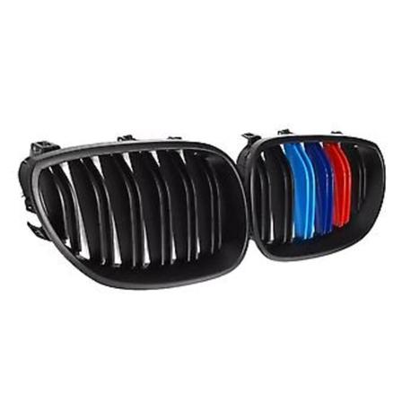 Bil Glans Sort Forreste Hætte Nyre Dobbeltlinje Grill Mesh Sport Racing Griller til- E60 E61 5 Serie M5 04-09 M Stil