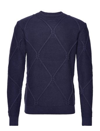 Simon Niro Crew Neck Knit Strikket Trøje Med Rund Hals Navy Bruuns Bazaar