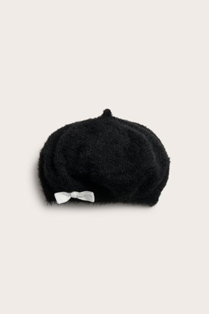 Kappahl | Beret z dzianiny, z kokardką | Czarne