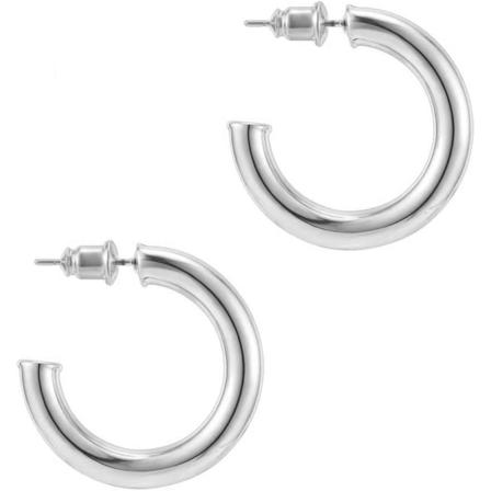 Silver Lightweight Chunky Open Basketball | Silver Hoop örhängen för kvinnor - Perfet