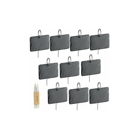 10 st skiffer växt etiketter trädgård växt markörer naturliga etiketter med metallpinnar och kritor för trädgård, utomhus och växthus