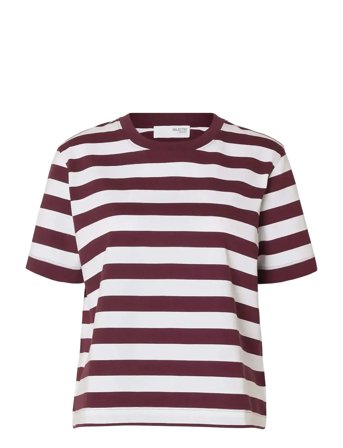 Selected Slfessential Ss Striped Boxy Tee Noos Burgundy