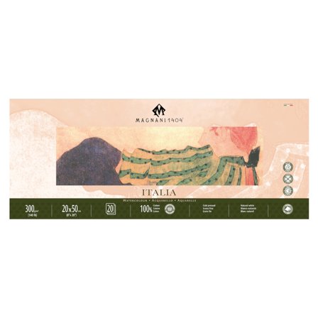 Watercolour Pad Italia 100% Cotton 300g Fine Grain 20x50cm 20 Sheets