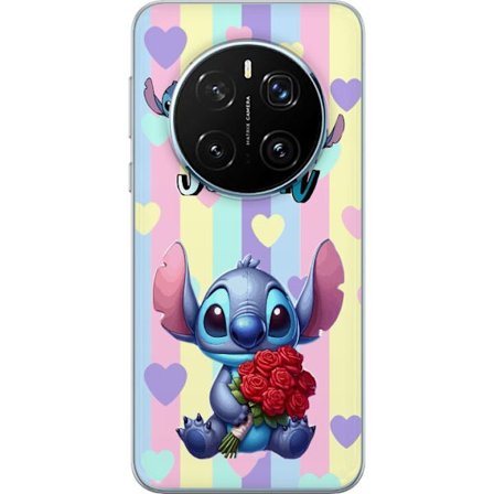 Kompatibel Mobilcover til Honor Magic7 Pro Romantisk illustration af Stitch der holder røde roser mod stribet baggrund