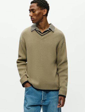 WOOD WOOD Wwcobek V-Neck 25193 - Khaki green - M