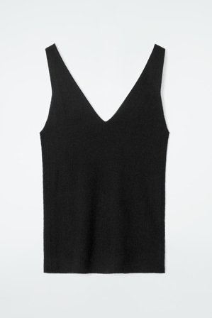 COS Frauen Schmales Geripptes Tanktop Aus Kaschmir in Schwarz