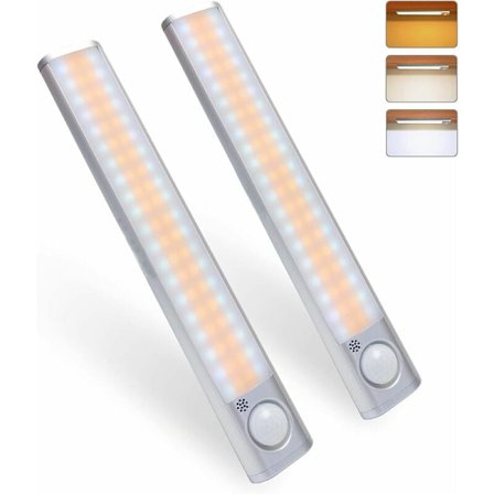 80LED Skabslampe med Bevægelsessensor Justerbar Lysstyrke 3 Farver USB Genopladelig Trådløs til Skabe Køkkener Haller Garager Lommelygte