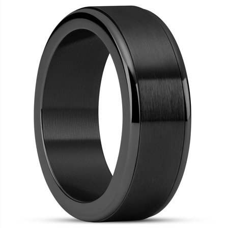 Enthumema | 8 mm Brushed Black Stainless Steel Fidget Ring for Men - Steel rings