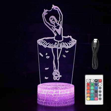 Ballet Ballerina 3D LED Optisk Illusionsdekorasjon Bordlampe 16 Farger Fjernkontroll Akryl Visuell Nattelys Påske Jul Bursdagsgaver for Dan