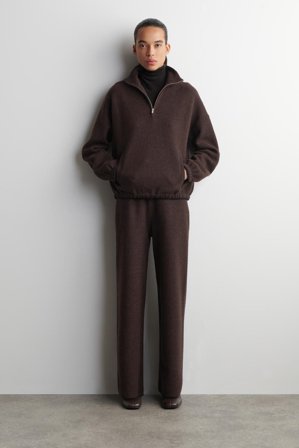 COS Femme Pantalon Large En Laine Mérinos Bouillie in Marron