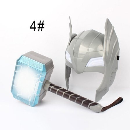 LED-glödande ljud Thor Hammer-hjälmmask Barn Cosplay-leksaker Action Figur Tillbehör