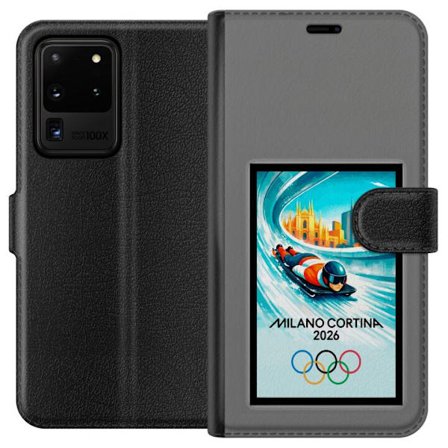 Kompatibelt Lommeboketui til Samsung Galaxy S20 Ultra Dynamisk bobslede eller skeletonkjører i iskanal med Milano Cortina 2026, bysilhuett og olympisk