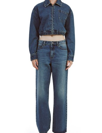 Bardot Crop Bomber Denim Jacket - Blue - 34