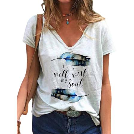 Kortärmad T-shirt För Kvinnor Med Blommiga Printed Toppar