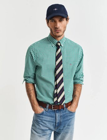 GANT Reg Classic Poplin Gingham Shirt - Green - S