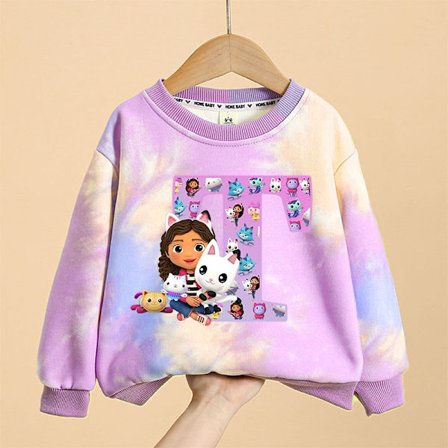 Gabby Dollhouses Lapsi Tytöt Huppari Sarjakuva Kirje Lapset Söpöt Anime Solmiovärit Monipuoliset Ohut Ohut Pyöreäpääntie Topit Vaatteet Lahja