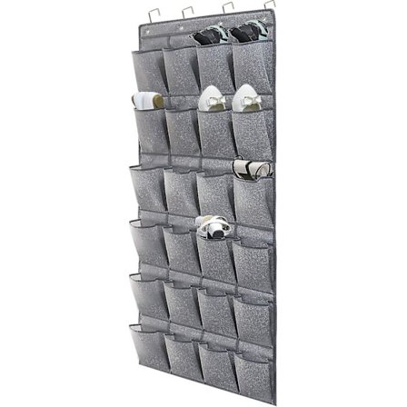 Overdørs Hængende Sko Stativ 24 Lommer, Sko Opbevaring, Foldbar Sko Samling Organizer Opbevaringspose Med Kroge, Linned Grå Scrollsqy