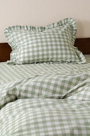 Jotex - Frill Kissenbezug Mit Volant 50x70 Cm Grau grün/weiß - LAUREN - Kaufe Kopfkissenbezüge bei Jotex