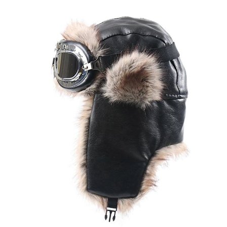 PU Læder Vinterhat med Beskyttende Briller Fuld Øredækning Vindtæt Design Trapper Hat Til Koldt Vejr Varme khaki
