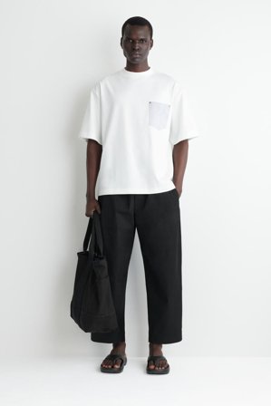 COS Men's Oversized Woven-Pocket T-Shirt in White