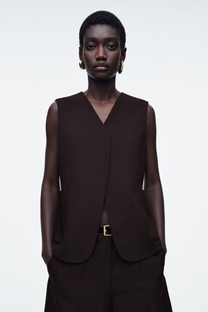 COS Femme Gilet Portefeuille En Lin Mélangé in Marron