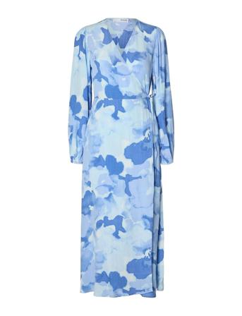 Slfsusie L/S Aop Ankle Wrap Dress Noos Blue Selected Femme
