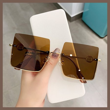 Nya solglasögon i metall med stor båge för kvinnor, fyrkantiga retro solglasögon