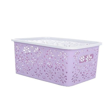 Stabelbar opbevaringskasse i plastik, udhulet delikat retro mønster opbevaringskurv med låg til tøj
