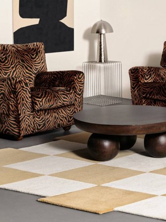 Tapis De Laine Carreaux Checkmate Jaune/Blanc Grand Oeko-Tex