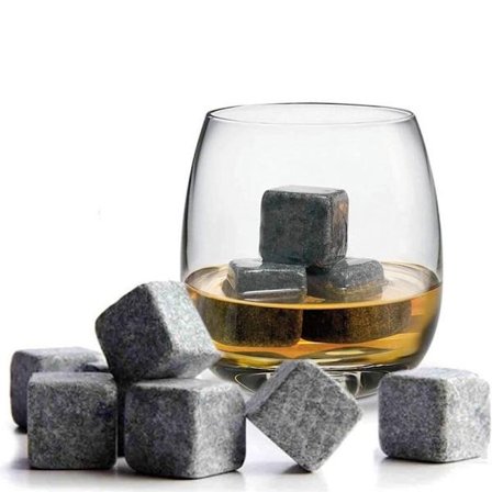 Whiskey Stones i Granit - 9 Återanvändbara Isbitar med Påse, Perfekt Present till Whiskeyälskare