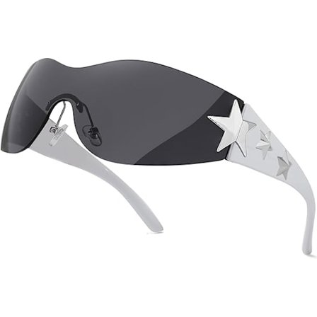 Rammeløse Y2K Solbriller Stjerne Wrap Around Briller Tilbehør til Kvinder Mænd Trendy Mode Cool Shield Shades