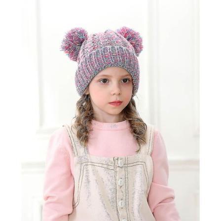 Vinter Barn Strikke Lue Furry Baller Pompom Søt Beanie Cap