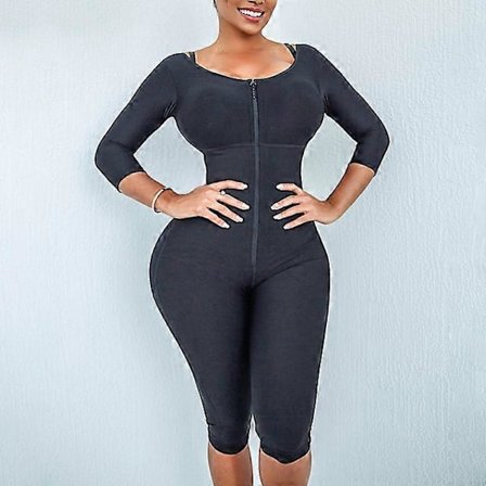 Bodysuit Dam Kroppsformare Ny Dragkedja Shapewear Hög Kompression Faja Långärmad Midjetränare Bantning Slim Shapewear,XXXL,Svart