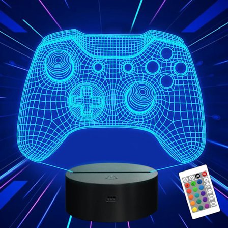 Gamepad Natlampe, 3D Illusion LED Controller Lampe med 16 Farveskiftende Tilstande & Timer - Fjernbetjent Bordlampe til Gamer Værelse