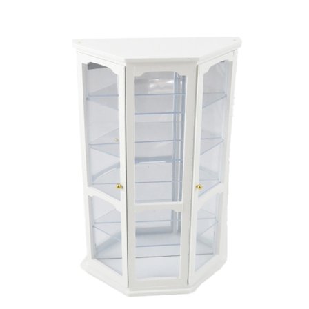 Dukkehuss Hvid Spejlet Kina Curio Display Skab Miniature Shop Møbler