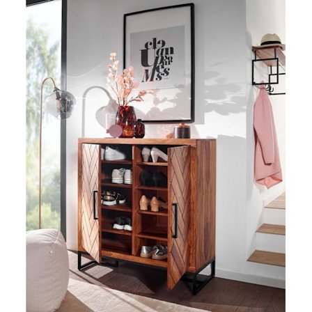 Rootz skoskab massiv sheesham træ 100x105x10 cm skohylde lukket - Design sko kommode med hylde - Sko opbevaringshal kommode til sko høj