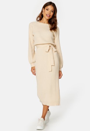 BUBBLEROOM Round Neck Rib Knitted Midi Dress Klær