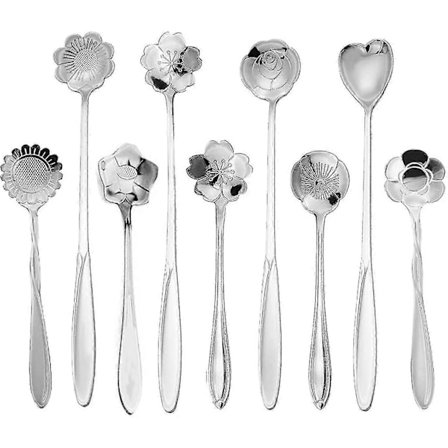 9 stk. Blomsterske Kaffe Teske Sæt, Rustfrit Stål (sølv)