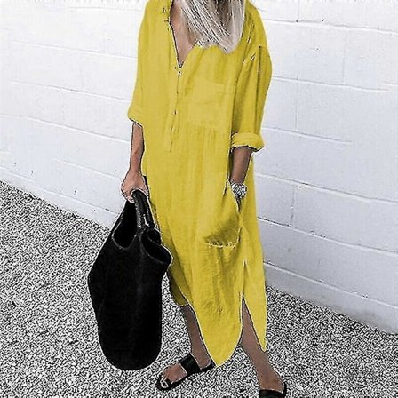 Plus size Dam Casual Blus Lång Skjorta Klänning Dam Krage Knapp Klänning Cy