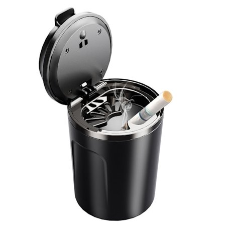 Bärbar Bilaskkopp med Lock, Rökfri Askkopp för Bil, Hem, Kontor - Svart, Utan Ljus