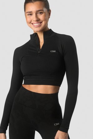 ICANIWILL - Define Seamless Cropped 1/4 Zip Black - Dames - sportkleding van ICIW