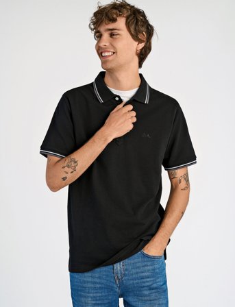 Lindbergh Polo Shirt With Contrast Piping - Black - S