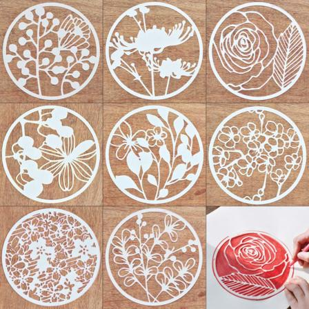 Kreativ DIY plaststencil 8 delar växtblommönster