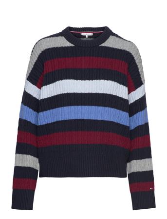 Cable Rwb Stripe C-Nk Sweater Patterned Tommy Hilfiger
