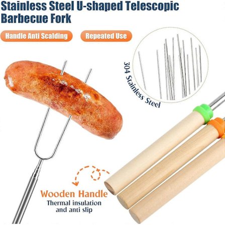 8 kpl ruostumattomasta teräksestä valmistettuja teleskooppivartaita, uudelleenkäytettävät 80 cm grillivartaat retkigrillaamiseen, säilytyspussilla (31