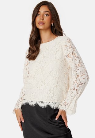 YAS Perla LS Lace Top Whitecap Grey Klær