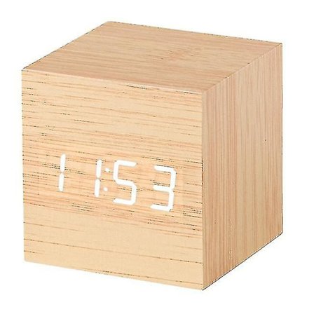 Treflokke elektronisk klokke firkantet digital klokke mini alarmklokke termometer nattbordsklokke (tid, dato temperatur) -C