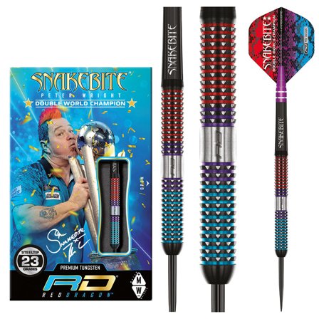Red Dragon Darts Snakebite Spirit Peter Wright Tungsten Steel-Tip Darts 21g/23g Professional Player Model Flights, shafts, and points included