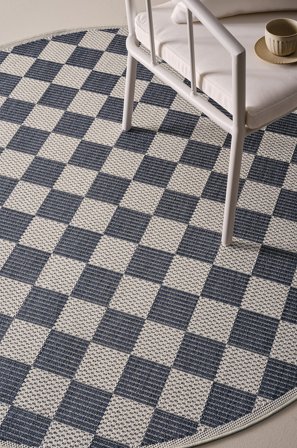 Jotex - Rund Utendørs Teppe 160 Cm Polypropylen Blå/vit MARTA - Kjøp Utendørstepper hos Jotex